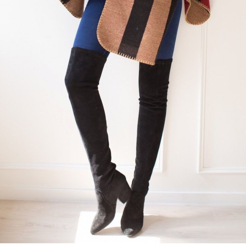 ‘Ellis’ over the knee suede black boots